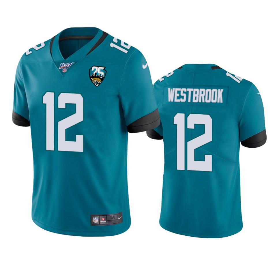 Men Nike Jacksonville Jaguars 12 Dede Westbrook Teal 25th Anniversary Vapor Limited Stitched NFL 100th Season Jersey
